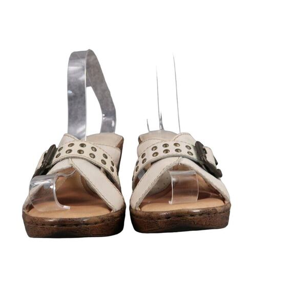 Born Shoes Women 8 Sandal Slide Wedge Leather Fashion Comfort Buckle Strap White - Picture 3 of 16